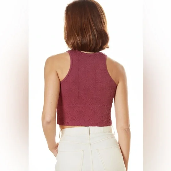 Fornia Women's Floral High Neck Crop Stretchy Tank Top Purple Size Medium/Large - Picture 2 of 10